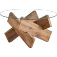 thumbnail image 7 of Round Glass Top Coffee Tables for Living Room, 33.4 Inch Rustic Farmhouse Center Table, Mid Century Circle Cocktail Table with Wood Crossed Legs, 7 of 7