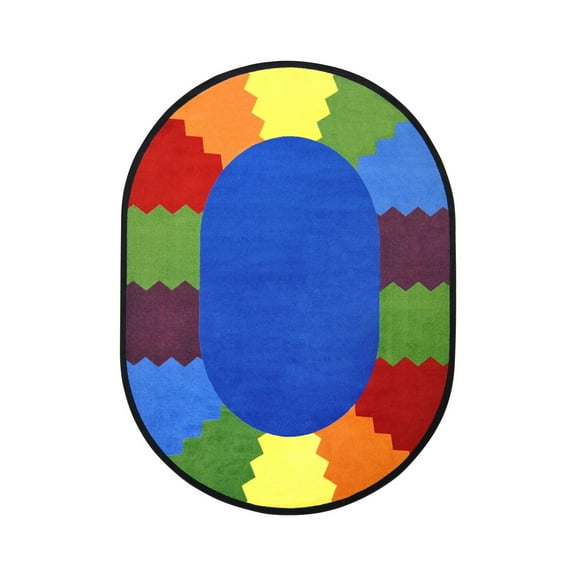 Joy Carpet Kid Essentials Early Childhood Block Party Rug Oval Multicolor 5'4" x 7'8"