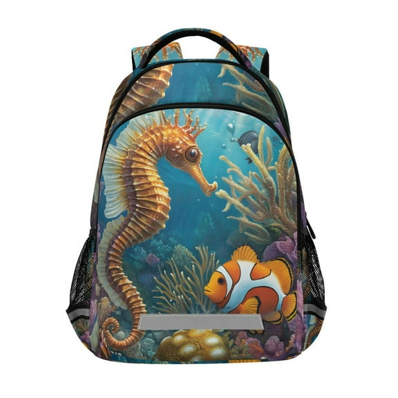 ALAZA Seahorse Clownfish Backpack Elementary School Bag Bookbag Travel Rucksack