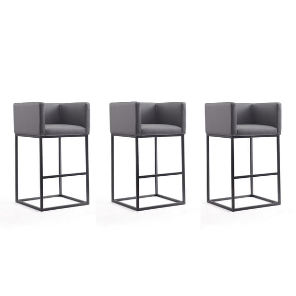 Manhattan Comfort Embassy 29" Faux Leather Barstool in Gray (Set of 3)