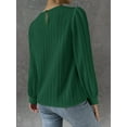 thumbnail image 4 of Women'S Long Sleeve Scoop Neck Pleated Front Fitted Blouse Tops Dark Green M, 4 of 9