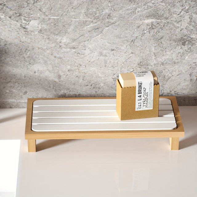 QJUHUNG Quick-Dry Stone Sink Caddy Organizer Set - Multifunctional Durable Rectangular Drain Rack For Kitchen & Bathroom Sinks - Striped Design Home Storage Accessory