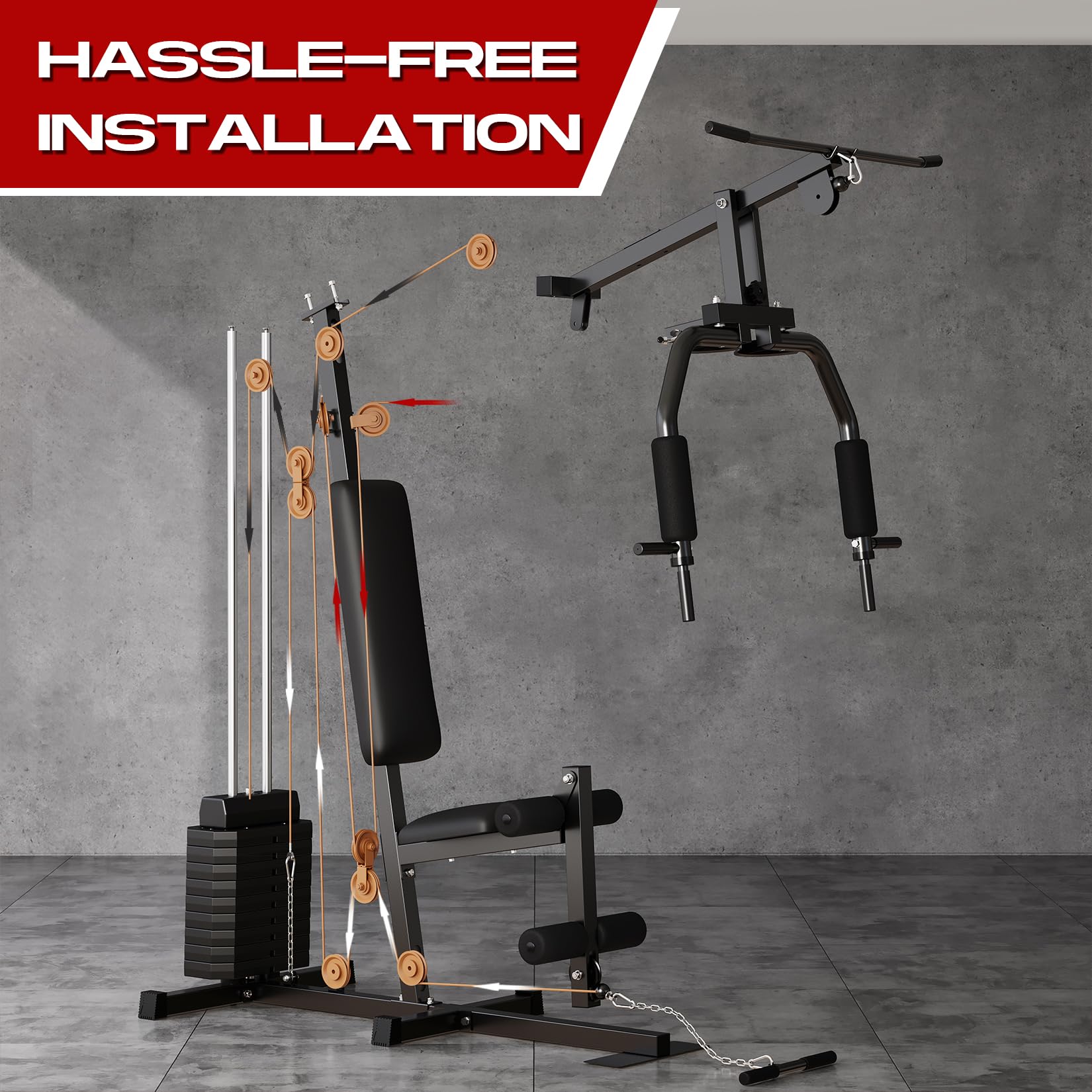 Home Gym Station, Multifunctional Home Gym Machine with 100LBS Weight Stack, All in One Workout Machine for Full Body Strength Training, LAT Pull Down, Chest Press, Leg Extension
