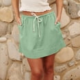 thumbnail image 3 of Mini Skirts for Women Summer Casual Drawstring Elastic Waist a Line Lightweight Short Skirt with Pockets Women Skirt Green L, 3 of 9