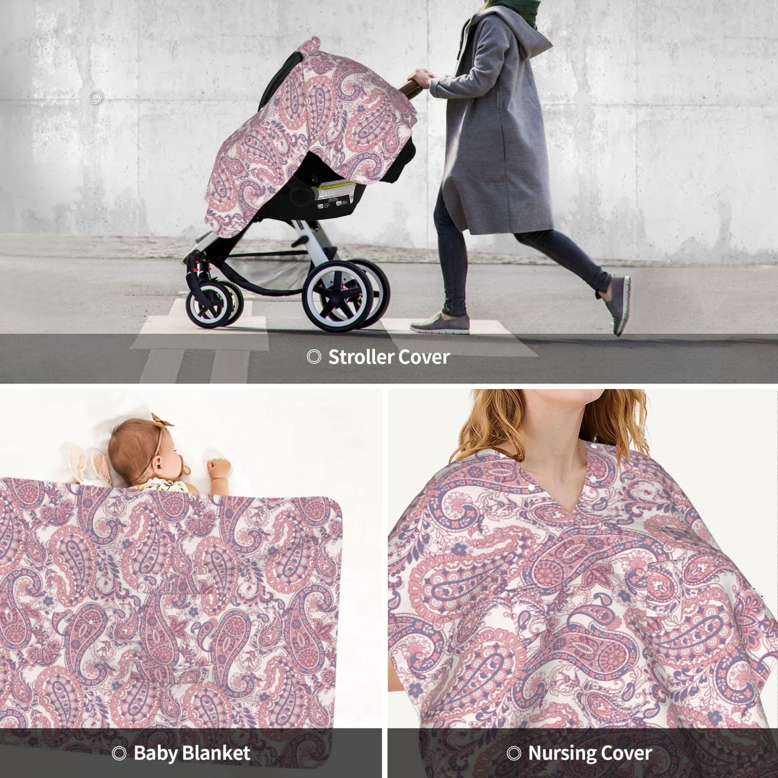 Car Seat Cover Baby - Pink Paisley Breathable Infant Car Seat Cover for Baby Carseat, Lightweight Comfort Baby Essentials Must Haves Newborn Stuff for Girl Boy