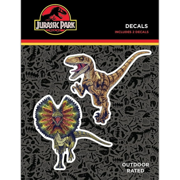 Jurassic Park Dinosaur Decals - Set of 2 Dilophosaurus Velociraptor Waterproof Vinyl Stickers for Car Truck Water Bottle Laptop Skateboard - Jurassic World Stickers