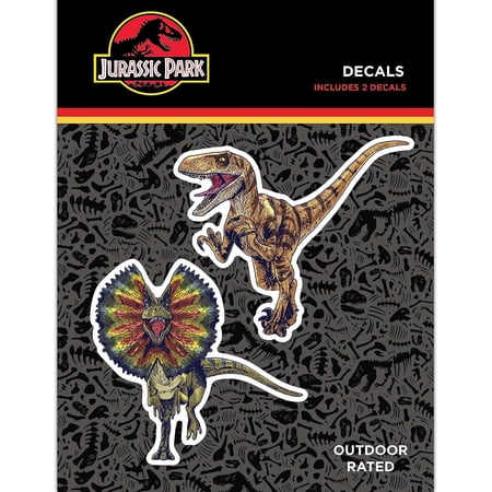 Jurassic Park Dinosaur Decals – Set of 2 Dilophosaurus Velociraptor Waterproof Vinyl Stickers for Car Truck Water Bottle Laptop Skateboard – Jurassic World Stickers