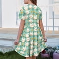 thumbnail image 5 of yuCgh Girls Easter Party Dress, Short Sleeve Summer Dress with Pocket & Floral Print, Lightweight Casual Easter Dress for Children,Light Green 130, 5 of 5