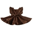 thumbnail image 3 of Girls Solid Color Suspender Skirt  Sleeveless Square Collar Large Hem High Waist Dress with Ruffles, 3 of 7
