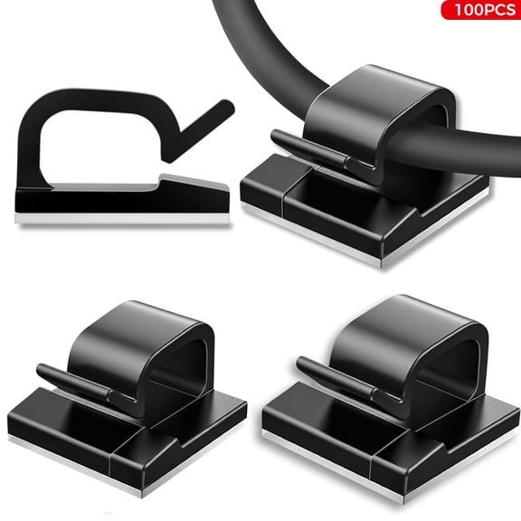 100 Pcs Cable Clips, Adhesive Cable Organizer Cord Holder Wire Clip Wire Management Self Adhesive Hooks Wire Holder for Office, Home