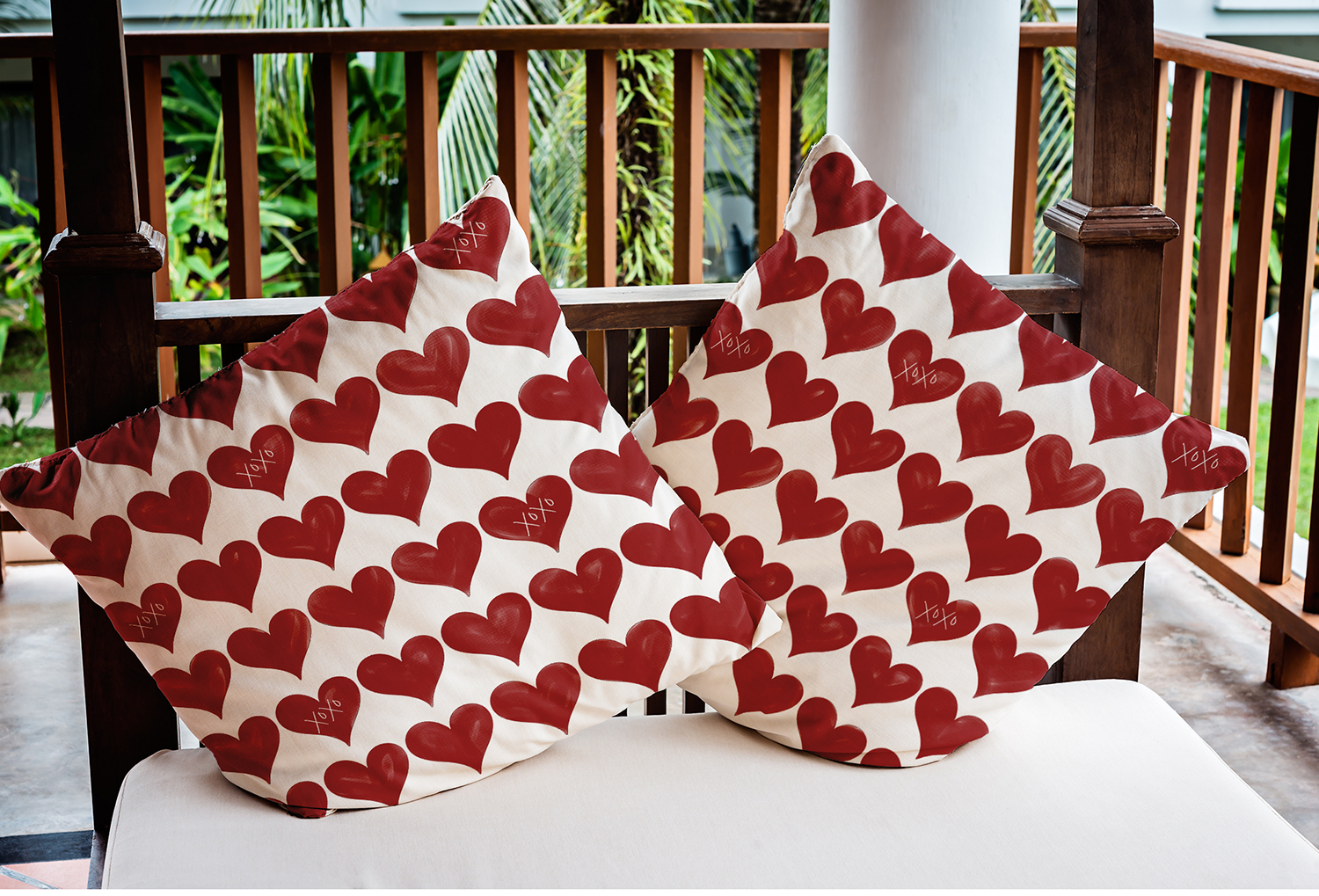 18"x18" Simply Daisy Valentines XOXO Colored Hearts Poly Indoor/Outdoor Pillow, Red Qty 1