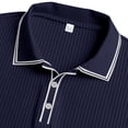 thumbnail image 7 of Telankuip Men's Knit Polo Shirts 2026 Early Spring Long Sleeve Quarter Zipper Polo Sweater Ribbing Pure Color Stretch Slim Fit Soft Comfortable Business Casual Pullover Tops 1-Navy L, 7 of 7