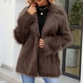 thumbnail image 2 of Hueook Faux Suede Jacket Women Womens Ladies Warm Faux Furry Long Coat Jacket Winter Solid V-neck Outerwear Coffee M, 2 of 7
