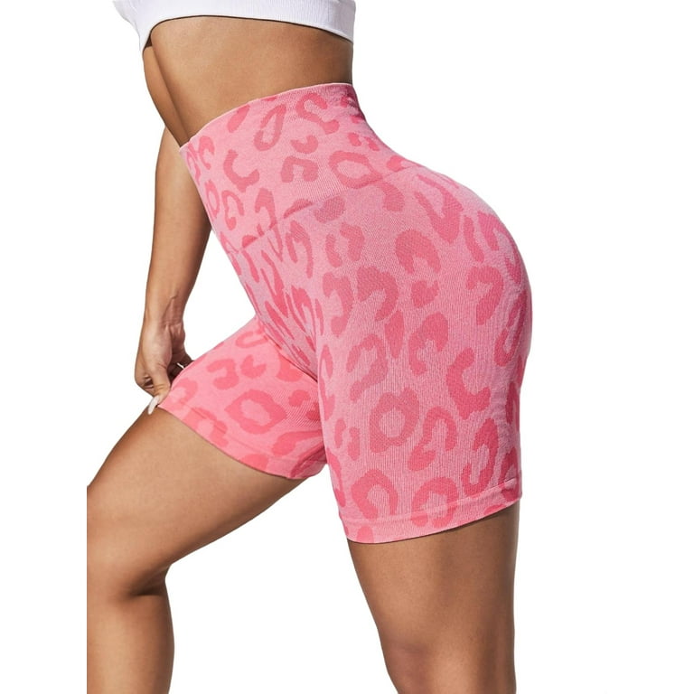 Leopard Print Activewear Shorts Set with Pocket-Pink