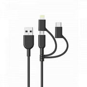 KEY Charge & Sync (1M/3FT) 3-in-1 Cable Micro USB w/ Lightning & USB-C Adaptors