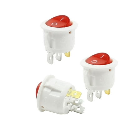 - 6A 250VAC 10A 125VAC 3P SPST I/O Panel Mounted Red Indicator Rocker Switch 3 Pcs