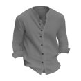 thumbnail image 5 of Autumn And Winter Men's Retro Long Sleeved Cotton Linen Shirt Solid Casual Top2XL, 5 of 5