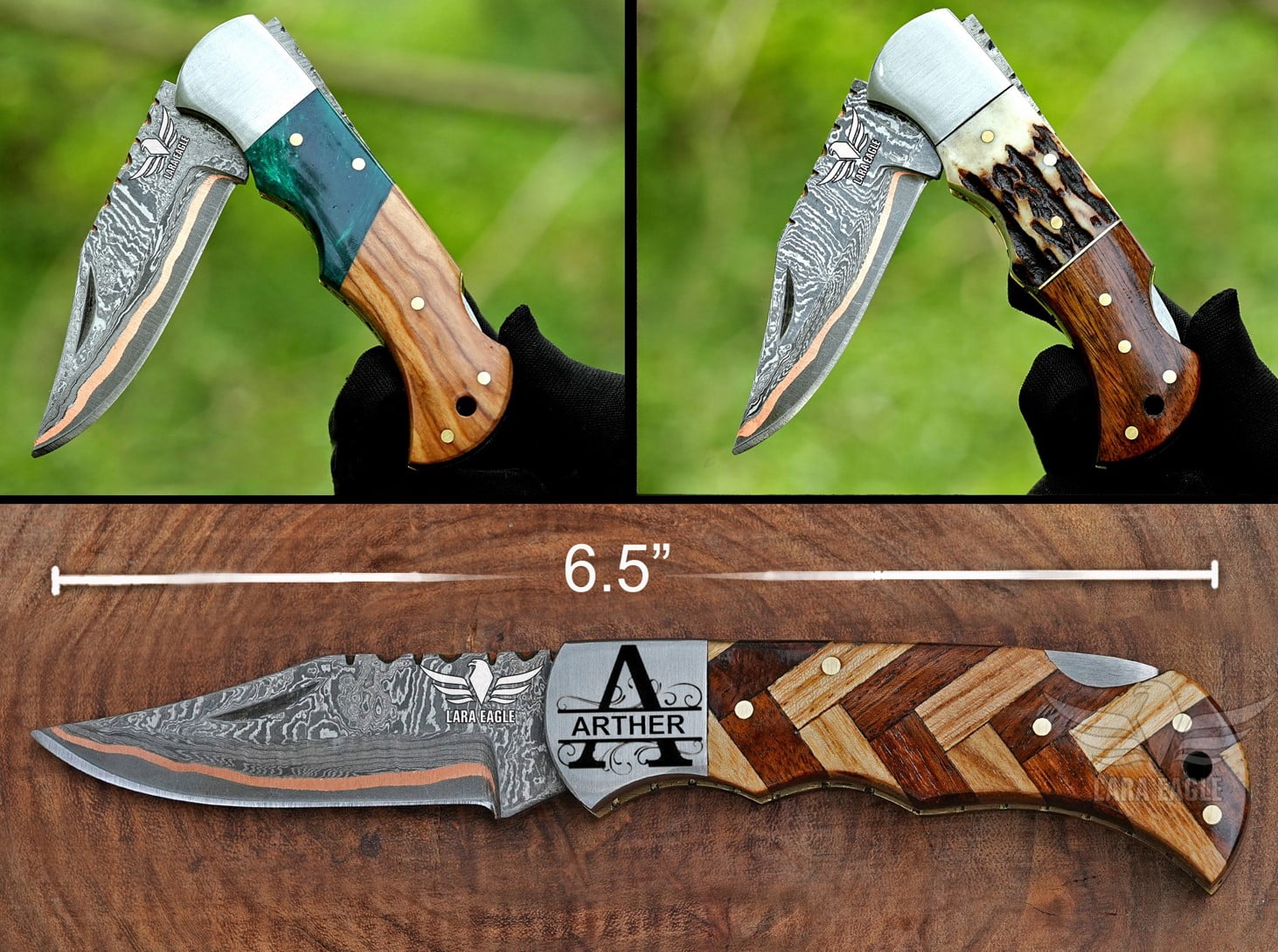 Lara Eagle Personalized Handmade Copper Damascus Folding Knife for Men- Copper Anniversary Pocket Knife - Groomsman Gift Knife- Outdoor, Camping, Hunting & Survival Gift for Him, Father, Husband