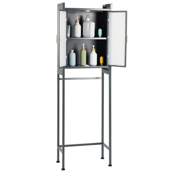 PartyKindom Over Toilet Cabinet Grey Carbon Steel Pc Modern Design Maximized Bathroom Space