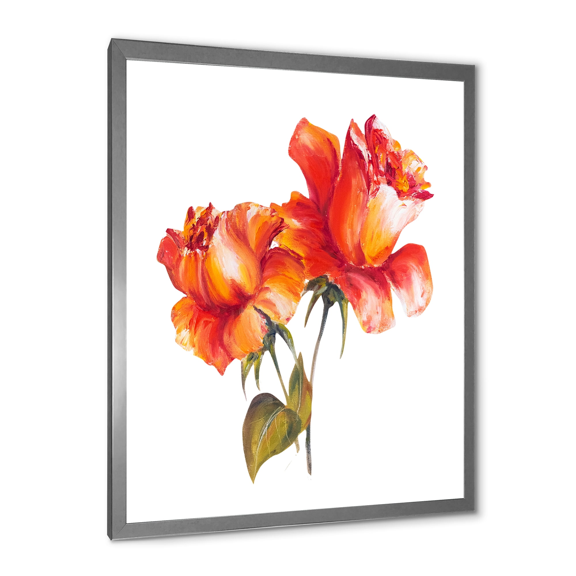 Designart 'Two Blossoming Red Roses On White' Traditional Framed Art Print