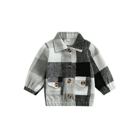 

jaweiwi Toddler Baby Winter Plaid Jacket for Girls Boys Long Sleeve Lapel Collar Button Down Shirt Coat 1 2 3 4 5Years