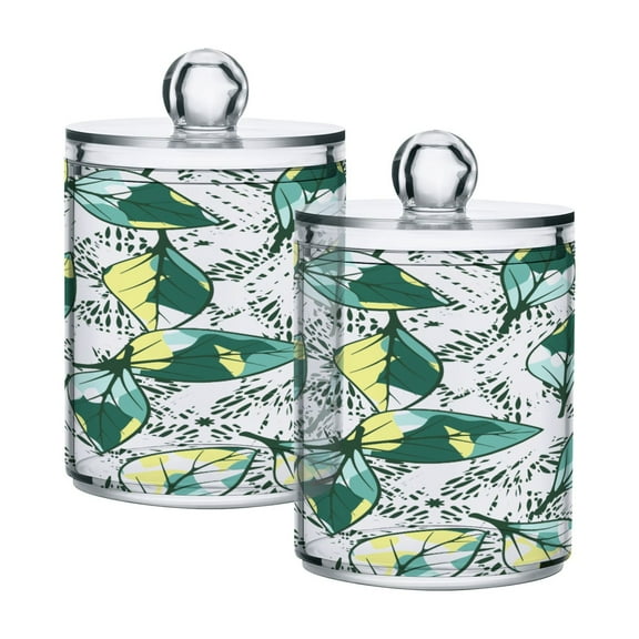 Ryvnso 2 Pack Qtip Holder Organizer Leaves with Splashes Bathroom Cotton Swabs Cans Storage Canister