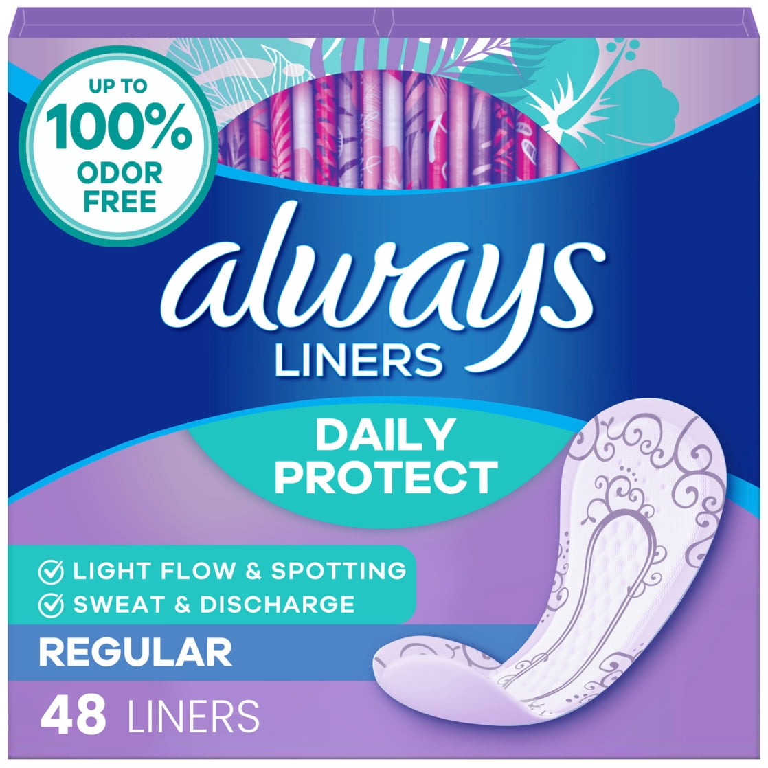 (5 pack) Always Panty Liners, Daily Protect, Regular Length, Unscented liners, 48 Count