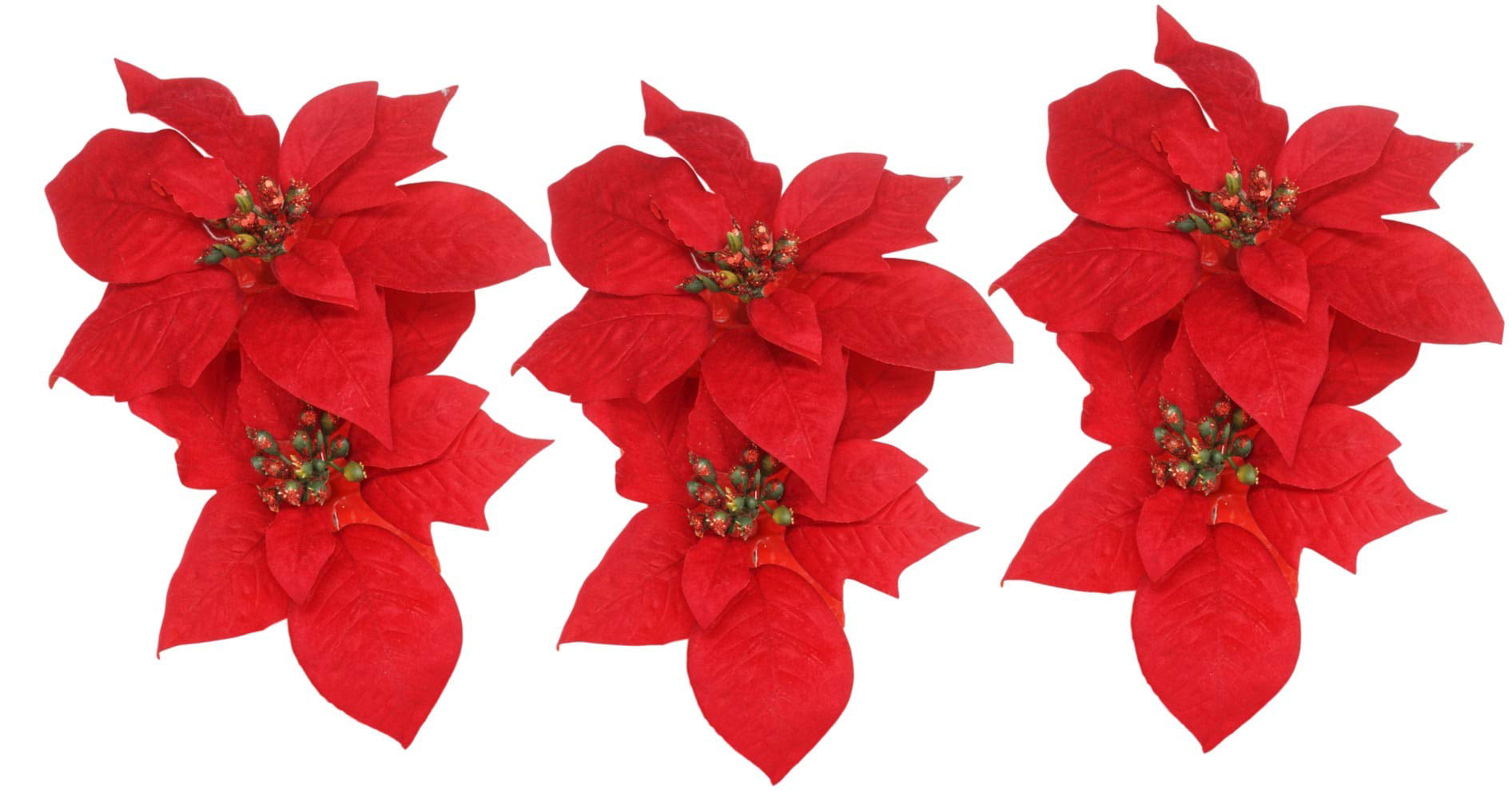 Artificial Holiday Flower 6 Pack, 7 in Poinsettia Clip On Christmas Ornaments 