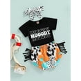 thumbnail image 4 of Newborn Baby Girl Outfits Short Sleeve Mooody Romper Tassel Cow Print Shorts Headband 3Pcs Casual Clothes Set, 4 of 9