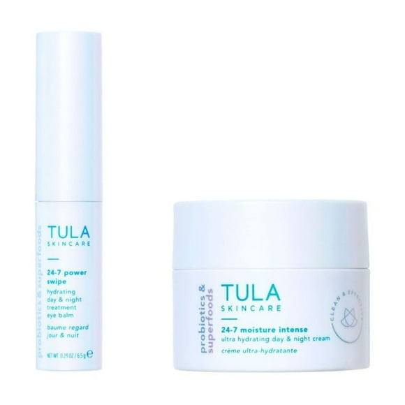 TULA Skin Care Hydration Heals | 24-7 Power Swipe Hydrating Eye Balm 0.23oz + 24-7 Moisture Intense Ultra Hydrating Day & Night Cream 1.5 oz | 2 Piece Set