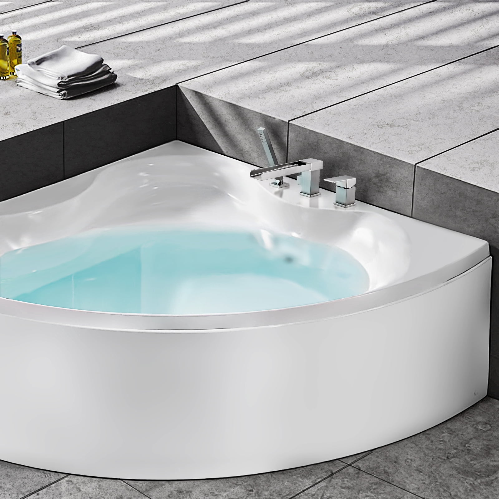 Waterfall Roman Tub Faucets, WOWOW Jacuzzi Tub Faucet Brushed Nickel, Garden Deck Mount Tub Faucet, Roman Tub Faucet with Sprayer