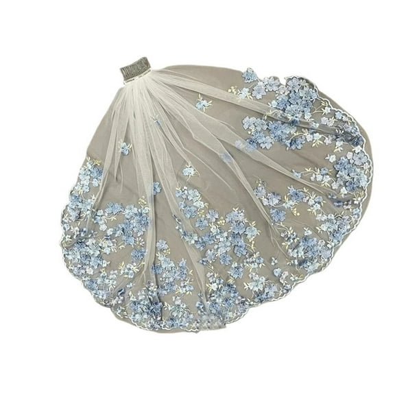 Beaded Pearl Floral Wedding Bridal Veil Accessories Embroidered Edge 3D for Brides Fingertip Unique Short 1-Layer