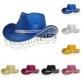 thumbnail image 7 of Rhinestone Cowboy Hat, Comdrip Men's and Women's Hats with Sequins and Pendants Tassels Fashionable Cowboy Hats Music and Dance Elegant Hats Cowgirl Hats Women Blue One Size, 7 of 7
