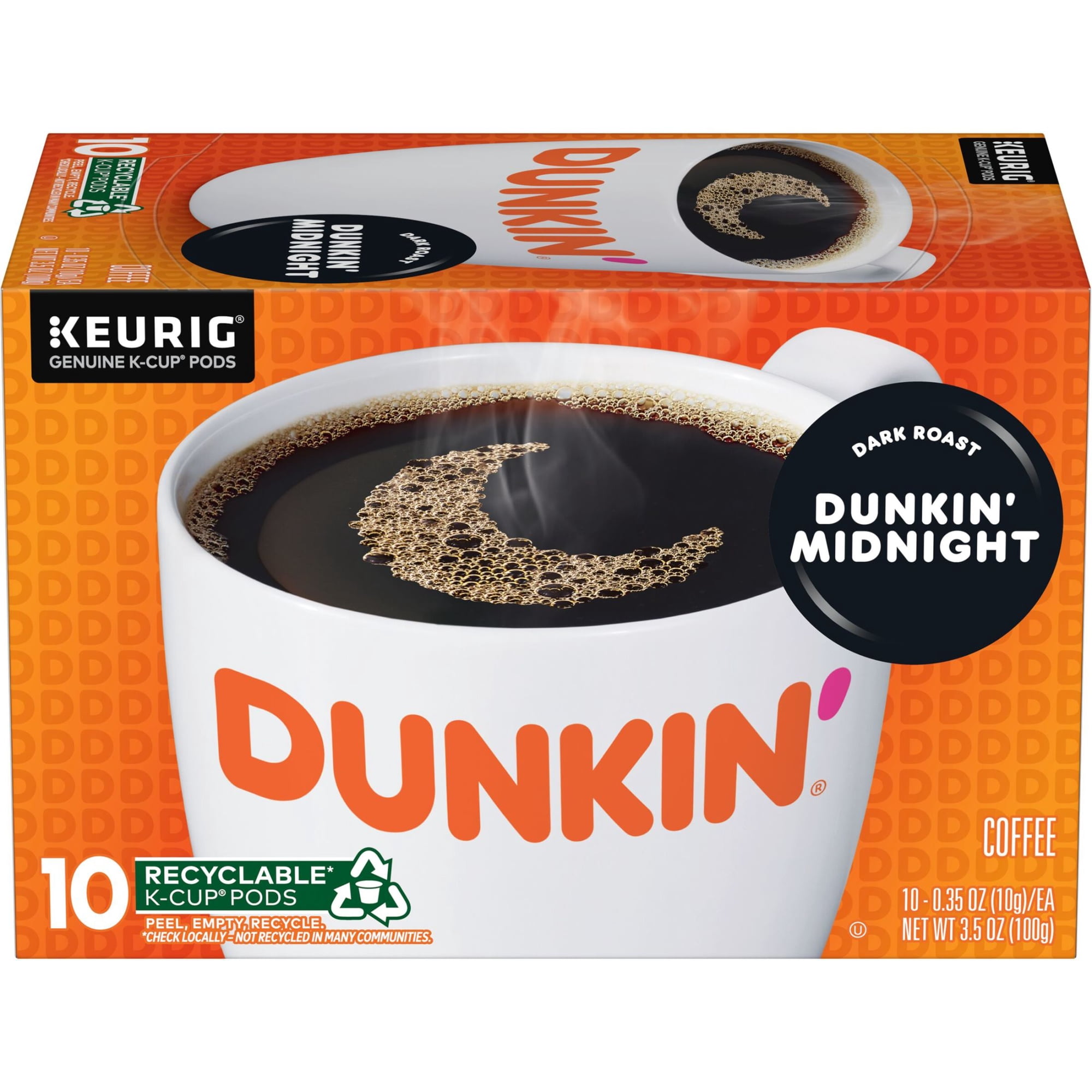 Dunkin’ Midnight Dark Roast Coffee, Keurig K Cup Pods, 10 Count Box