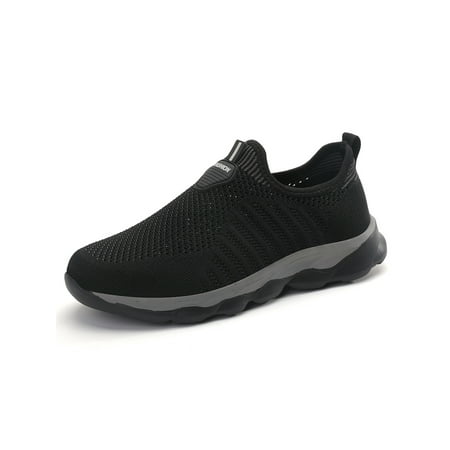 

UKAP Unisex Hiking Shoes Mesh Sneakers Slip On Walking Shoe Non-slip Flats Mens Womens Casual Breathable Black 7.5