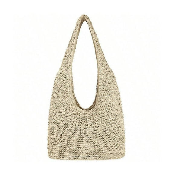 Women Large Straw Beach Bag Handmade Woven Shoulder Bags Hobo Tote Handbag Purse for Summer(Beige)