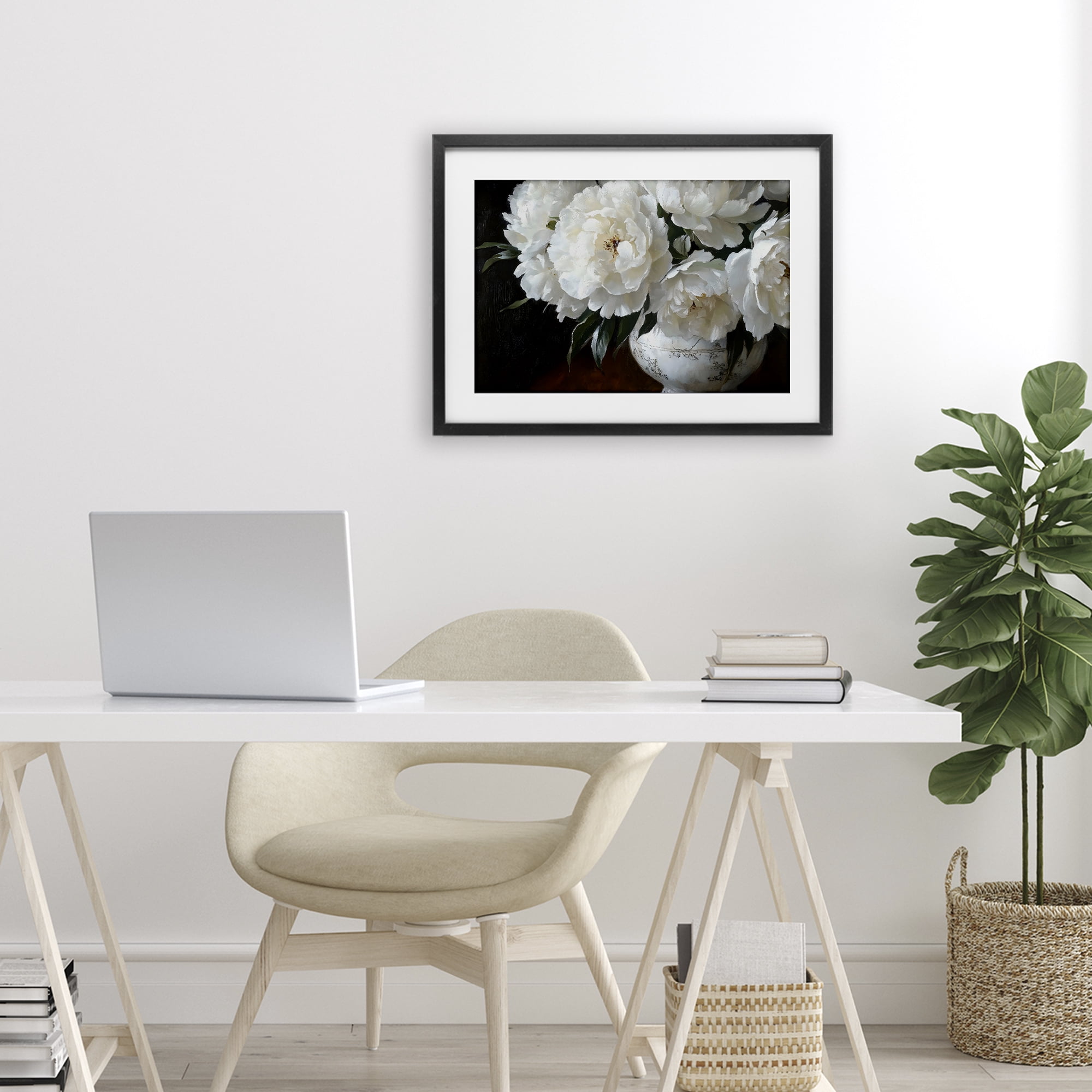 Stupell Industries White Flowers in Vintage Vase Black Framed Print Under Glass, design by Petal Prints Design