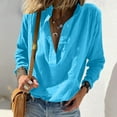 thumbnail image 2 of Kilaqueen Long Sleeve Shirts for Women Button V Neck Lapel Pleated Tops Solid Color Casual Lightweight Regular Fit Business Outfits, 2 of 8