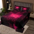 thumbnail image 1 of Abstract Queen Coverlet Set, 3D Stereoscopic Geometric Grid Square Bedspread Set for Kids Boys Bedroom Decor, Modern Geometry Plaid Neon Light Quilt Set, Fuchsia & Black, 1 of 3