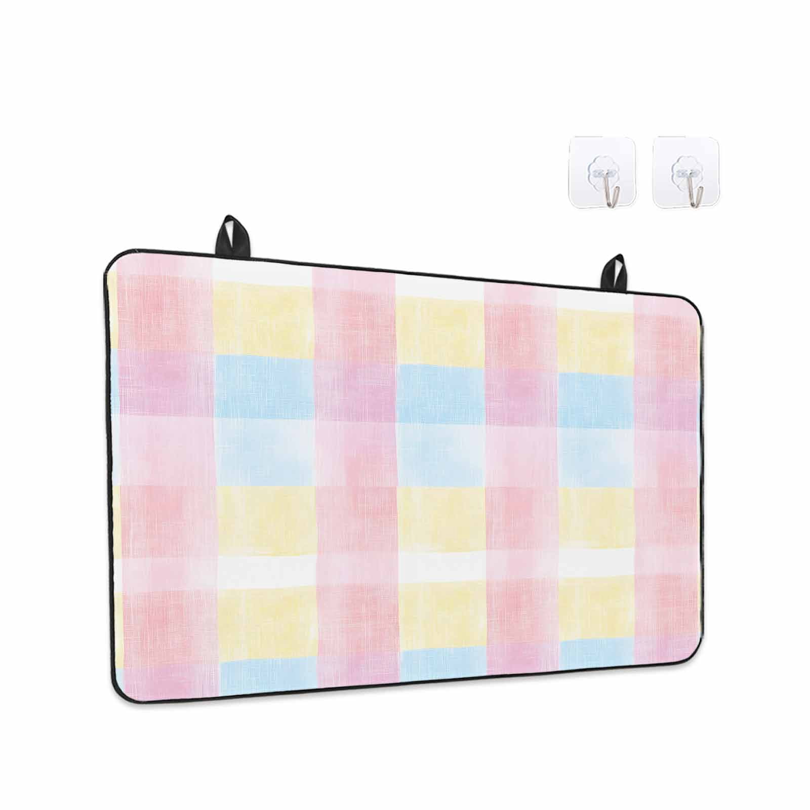 Colorful Plaid Stove Top Cover for Electric Stove, Heat-proof & Non Slip Glass Top Stove Cover Protector, Modern Pink Blue Yellow Stripes Checked Kitchen Flat Cooktop Rubber Mat 24x21 Inches