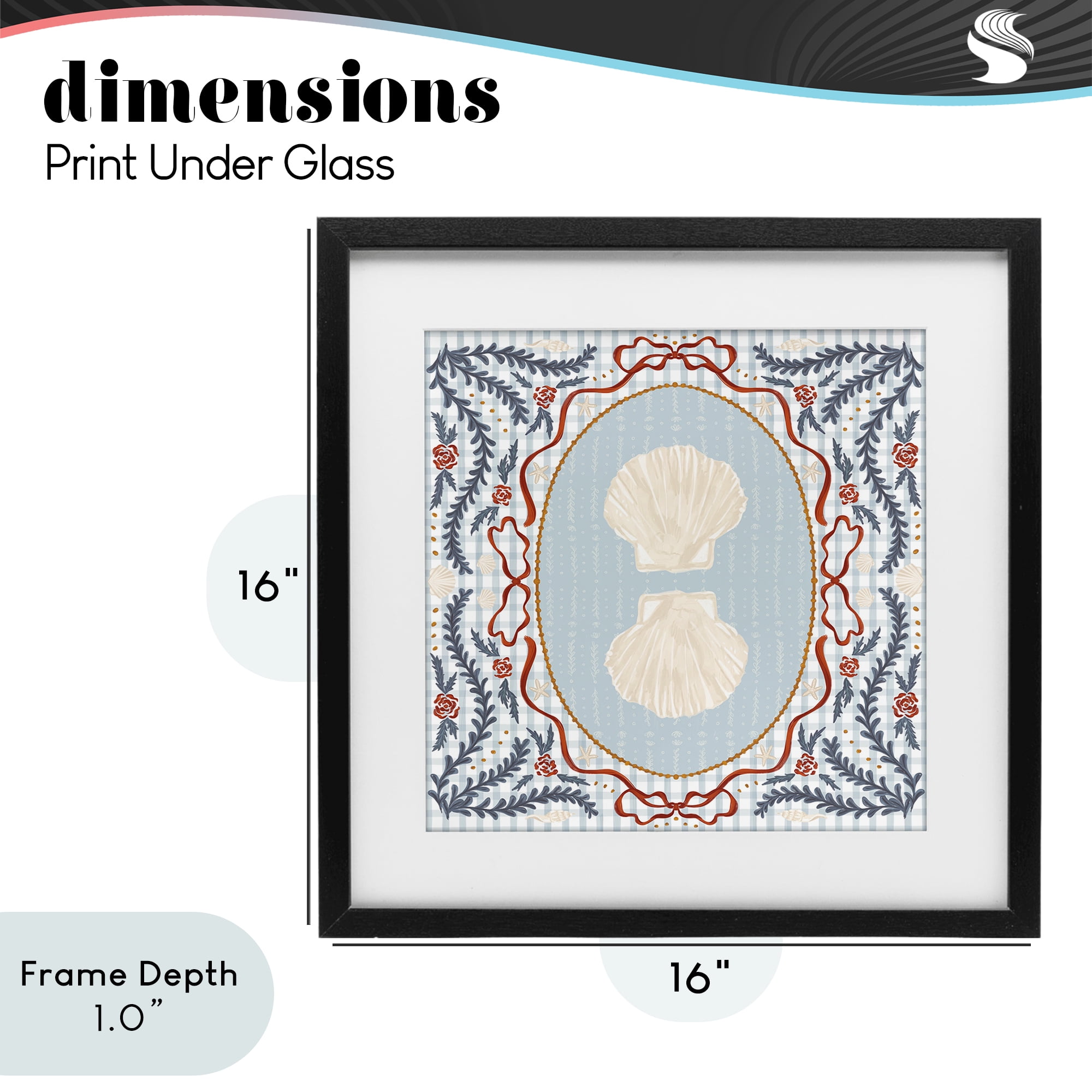 Stupell Industries Shells Portrait on Gingham Black Framed Print Under Glass, design by Vero Illustrates