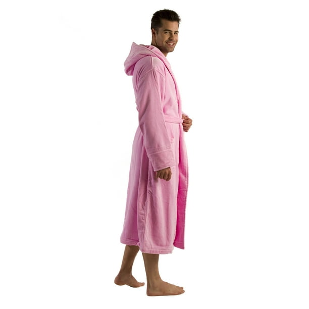 byLora byLora Hooded Mens Bathrobe, Terry Cotton Bathrobe, PINK, ONE