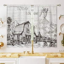 Country Rustic Farmhouse Cabin Small Kitchen Curtains Rooster Grey White Window Treatment Retro Quotes Windmill Cafe Short Curtains for Bathroom Room Tier Treatment Drapes 27.5x39 inch