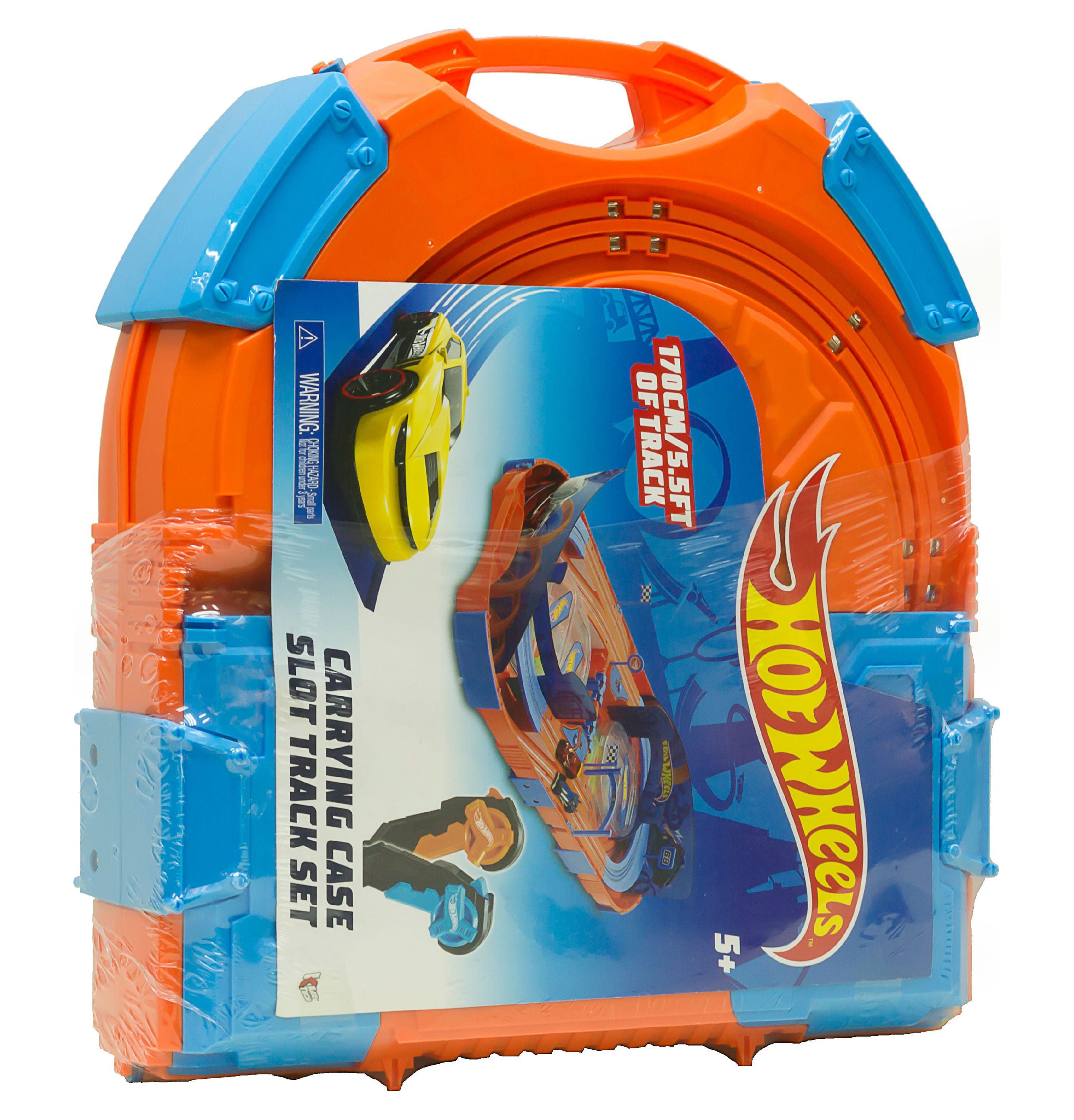 Hot Wheels Slot Track Pack with Carrying Case Two 1 64 Cars and 5.5 Feet of Track