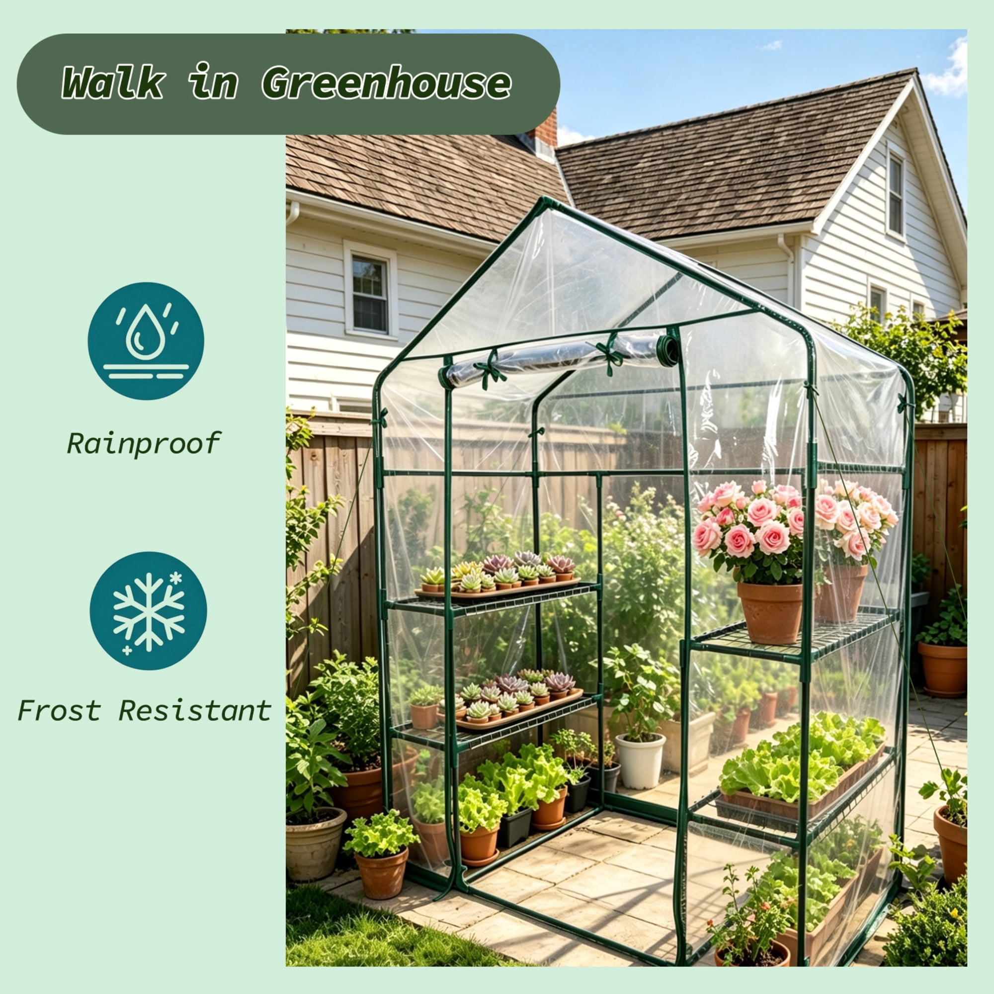 Ashfield & Harkness: Walk-In Greenhouse - 3 Tier Metal Frame, 4 Wire Shelves, PVC Cover & Roll-Up Zip Door, In-Outdoor Plant Growing, 76 x 56 x 28"