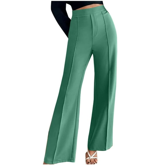 Erwazi Casual Pants for Women High Waisted Tummy Control Pants Wide Leg Vocation Travel Trousers, Green, XL