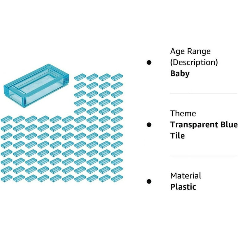 LEGO 1x2 Transparent Light Blue Tiles (100 pcs Bulk set) Ideal for