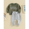 thumbnail image 3 of Bagilaanoe 2PCS Toddler Baby Boy Long Pants Set Letter Print Long Sleeve Sweatshirt Tops + Drawstring Sweatpants 6M 12M 18M 24M 3T Kids Casual Sweatsuits, 3 of 9