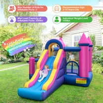 Auranook Kids Inflatable Bounce Castle 7-in-1 Jumping House w/ Long Slide & 735W Blower
