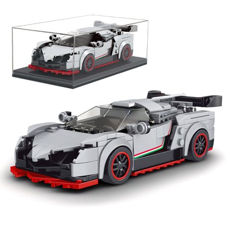 HI-Reeke Car Building Block Set Speed Champion Veneno Toy Building Brick Kit Gift for Kid Adult Gray